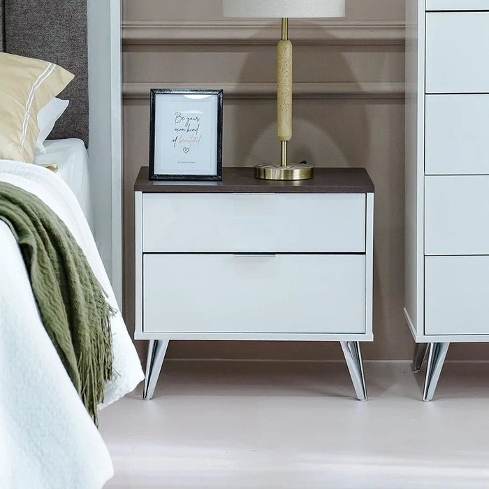 Sparkle 2-Drawer Nightstand - High Gloss White & Dark Brown - With 2-Year Warranty