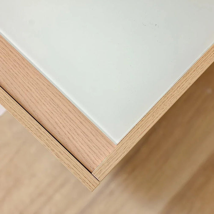 Float Chest of 5 Drawers with Glass Top - Natural Oak - With 2-Year Warranty
