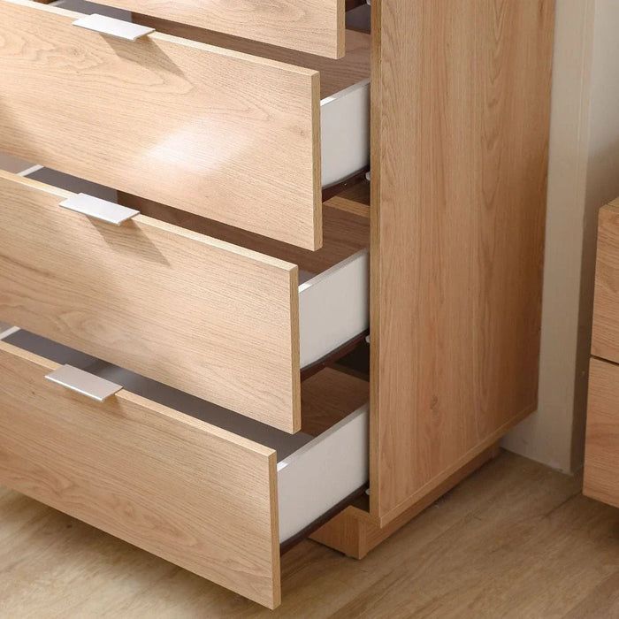 Float Chest of 5 Drawers with Glass Top - Natural Oak - With 2-Year Warranty