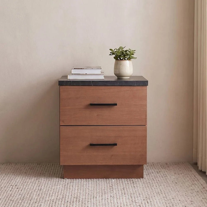 Pera 2 Drawer Night Stand - Walnut/Black Marble