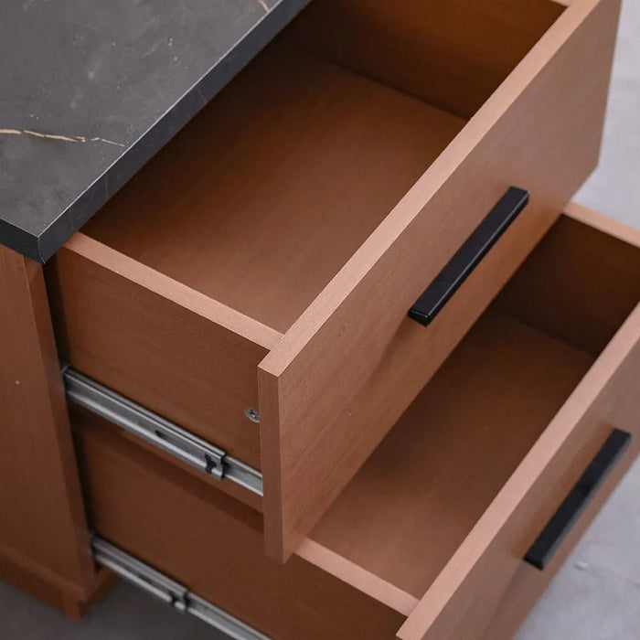 Pera 2 Drawer Night Stand - Walnut/Black Marble