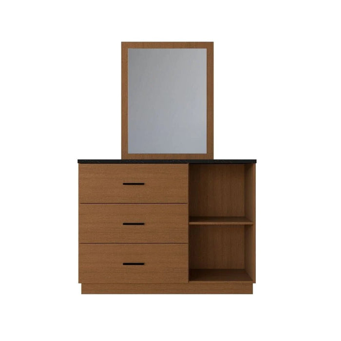 Pera Dresser with Mirror - Walnut/Black Marble