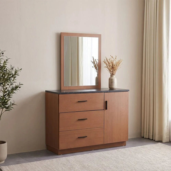 Pera Dresser with Mirror - Walnut/Black Marble