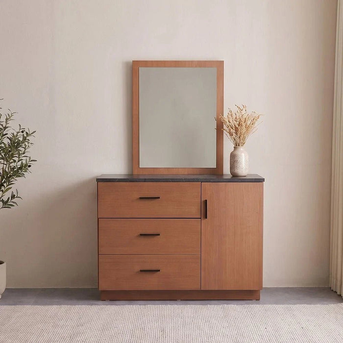 Pera Dresser with Mirror - Walnut/Black Marble