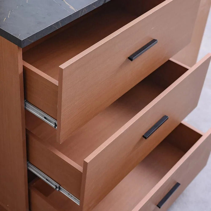 Pera Dresser with Mirror - Walnut/Black Marble