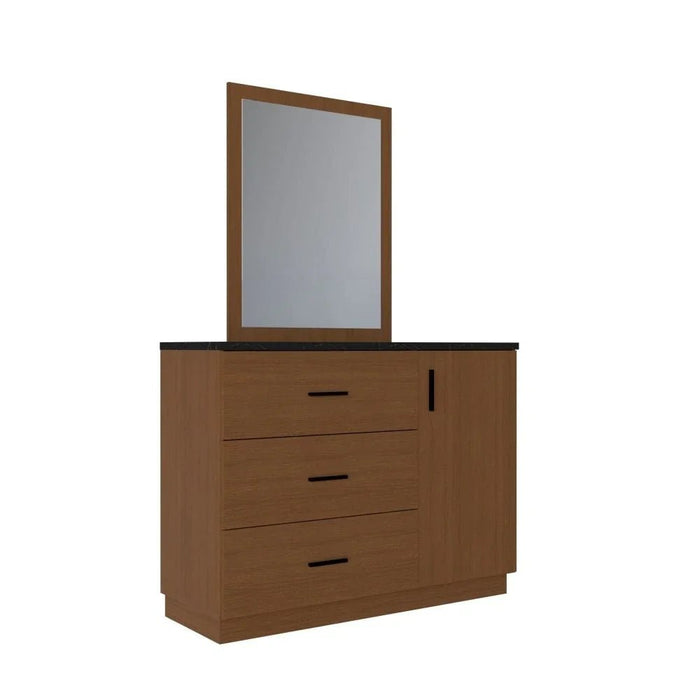 Pera Dresser with Mirror - Walnut/Black Marble