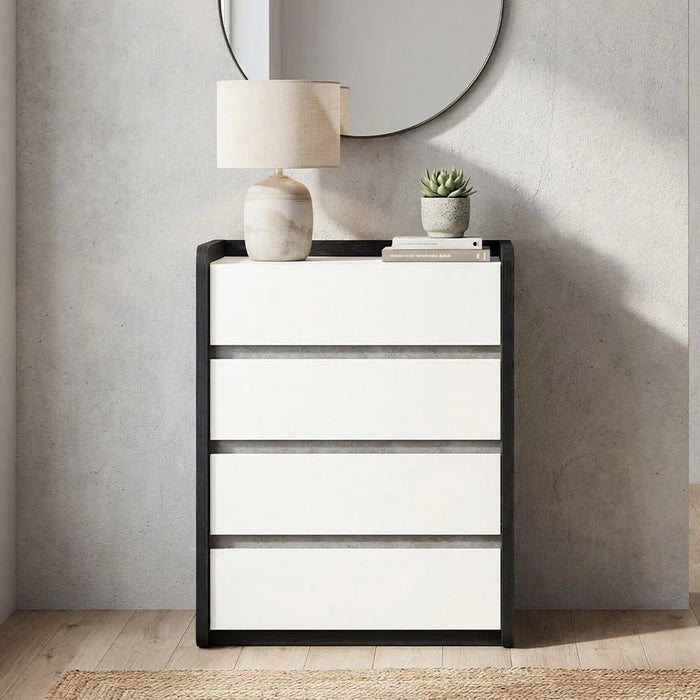 Diamond Chest Of 4 Drawers-Black+Gloss White