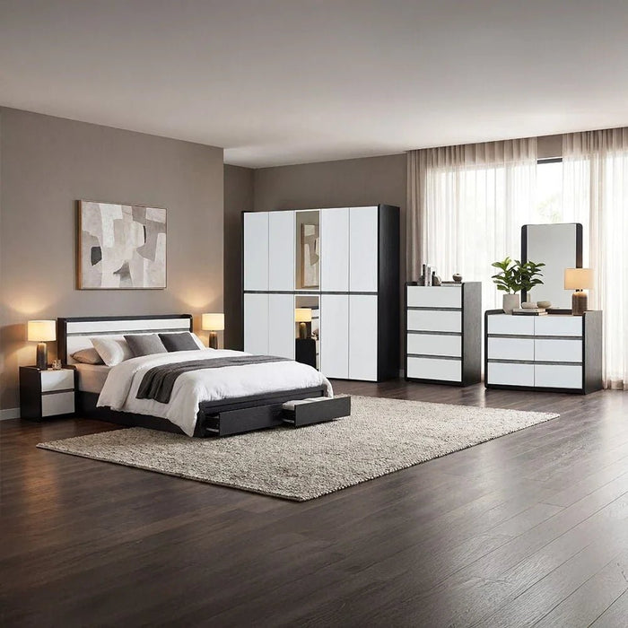 Diamond Chest Of 4 Drawers-Black+Gloss White