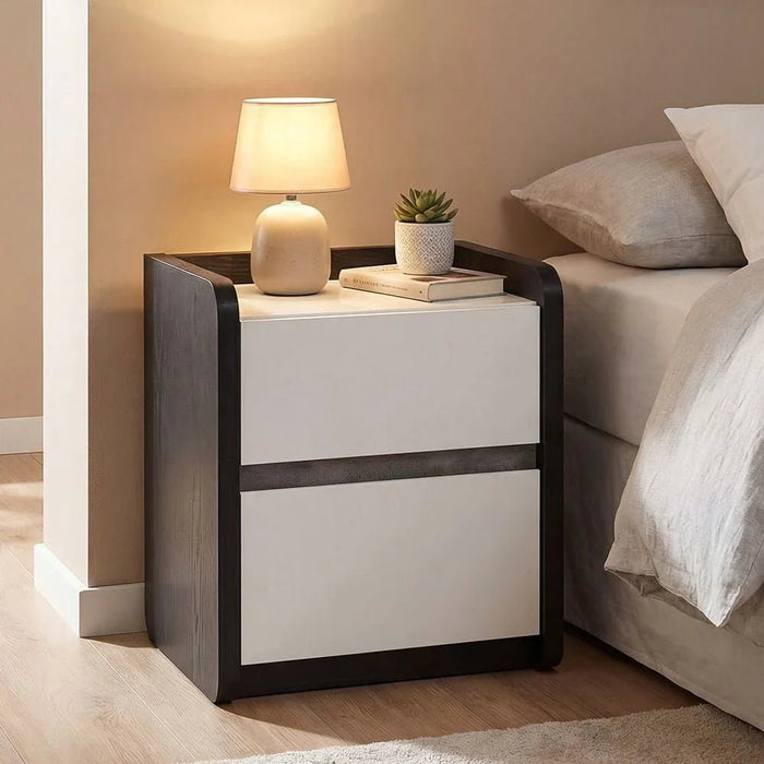 Diamond 2Drawers Nightstand-Black+Gloss White