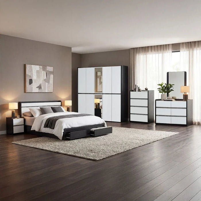Diamond 2Drawers Nightstand-Black+Gloss White