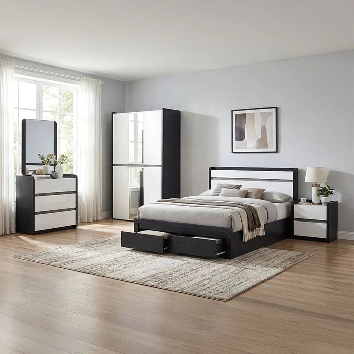 Diamond 2Drawers Nightstand-Black+Gloss White