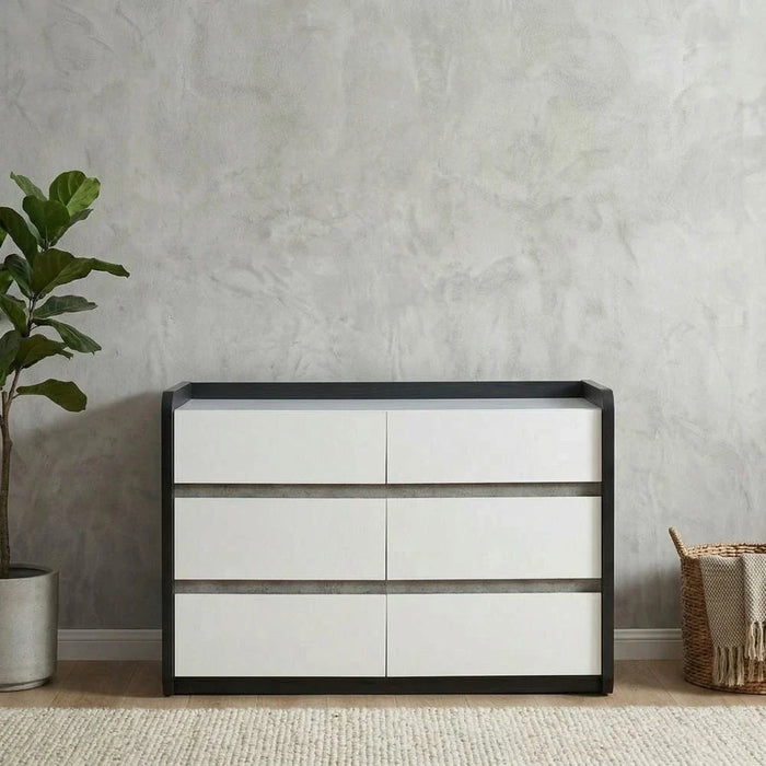 Diamond 6 Drawers Masterdresser-Black+Gloss White