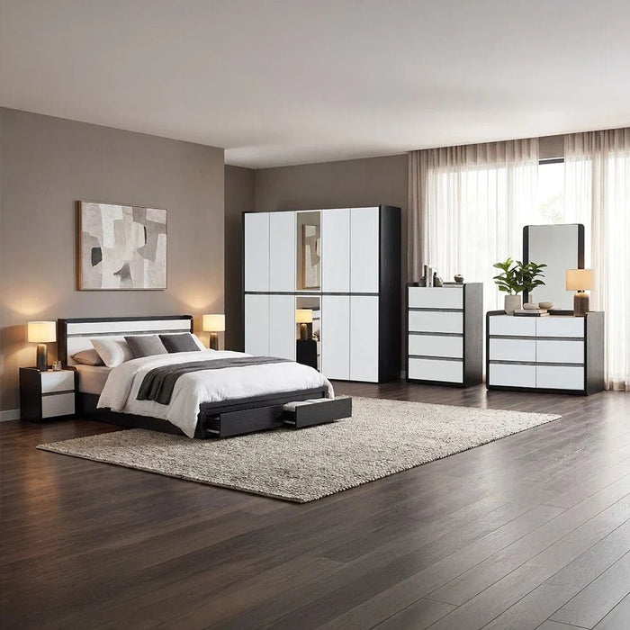 Diamond 6 Drawers Masterdresser-Black+Gloss White