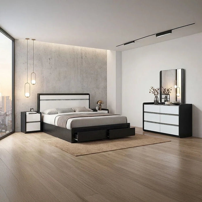 Diamond 6 Drawers Masterdresser-Black+Gloss White