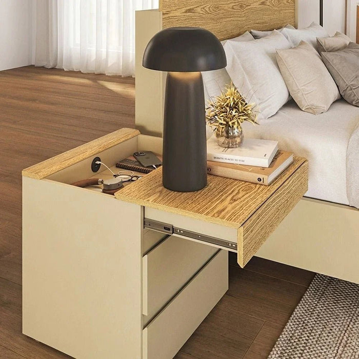 Bellano Night Stand With Hidden Storage - Taupe/Oak
