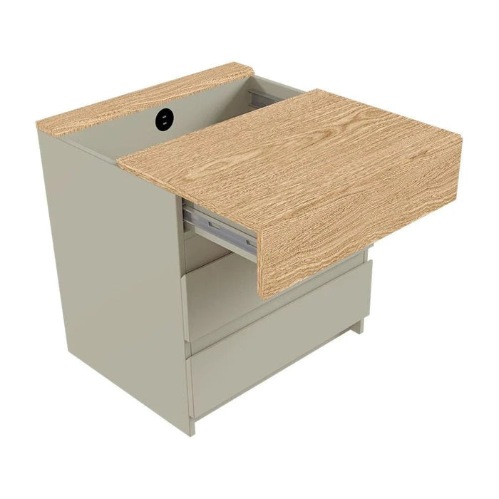 Bellano Night Stand With Hidden Storage - Taupe/Oak