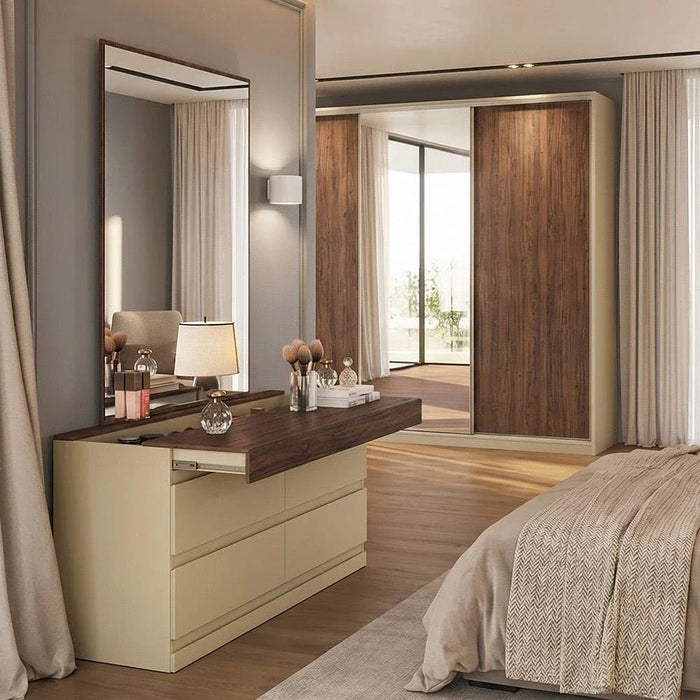 Bellano Dresser With Mirror + Hidden Storage - Taupe/Wenge