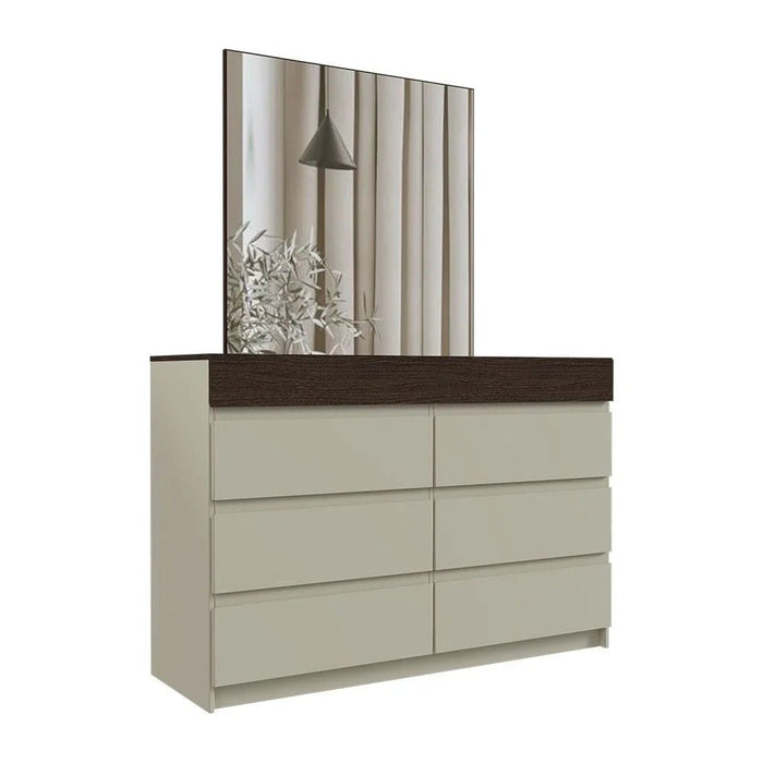 Bellano Dresser With Mirror + Hidden Storage - Taupe/Wenge