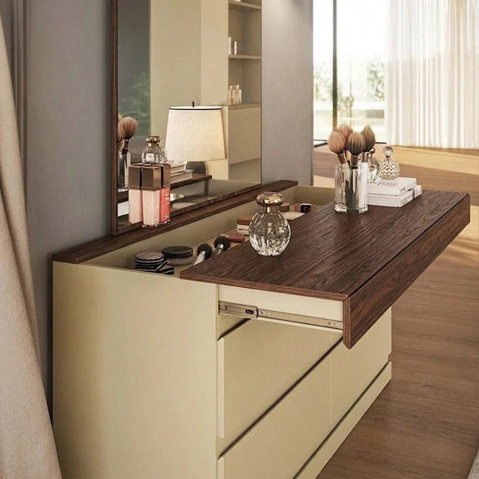 Bellano Dresser With Mirror + Hidden Storage - Taupe/Wenge