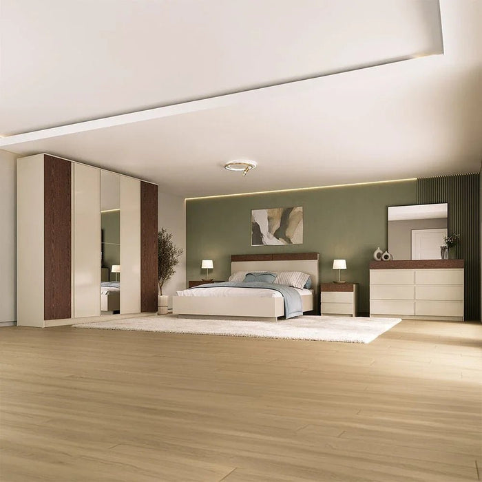 Bellano Dresser With Mirror + Hidden Storage - Taupe/Wenge