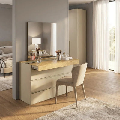 Bellano Dresser With Mirror + Hidden Storage - Taupe/Oak