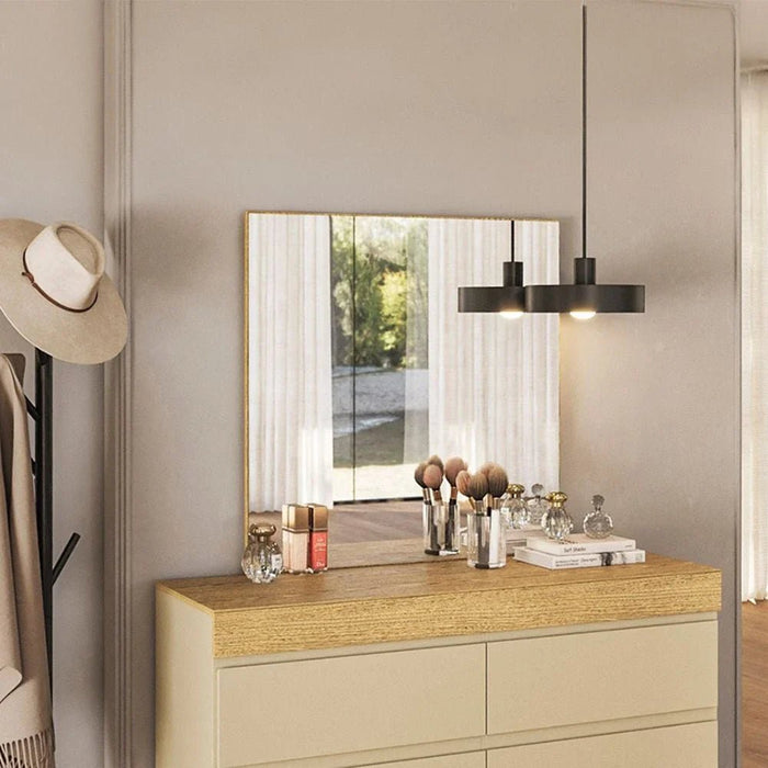 Bellano Dresser With Mirror + Hidden Storage - Taupe/Oak