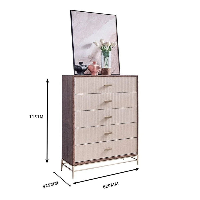 Atlanta Chest of 5 Drawers - Walnut/Beige