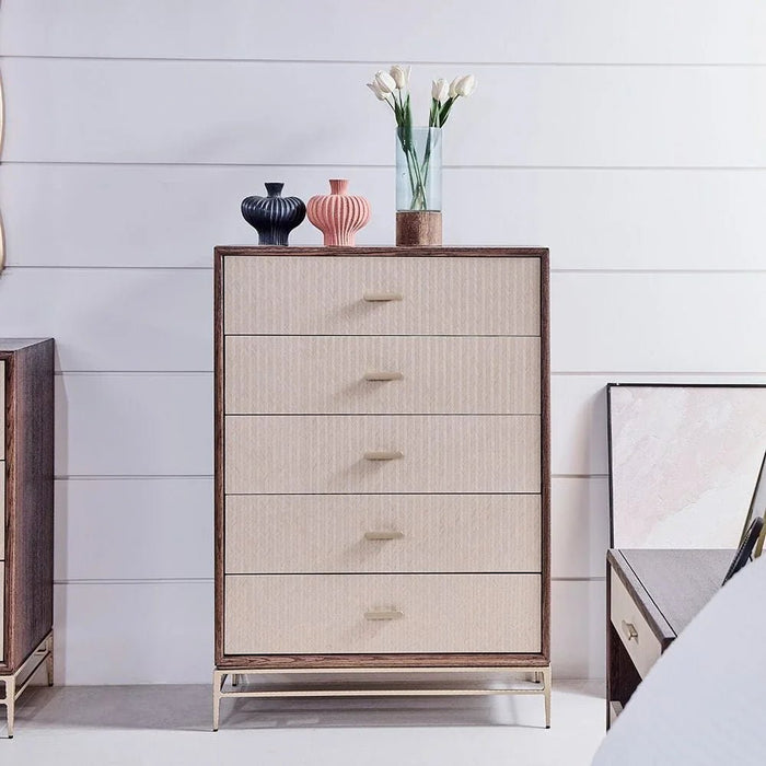 Atlanta Chest of 5 Drawers - Walnut/Beige