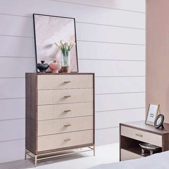 Atlanta Chest of 5 Drawers - Walnut/Beige