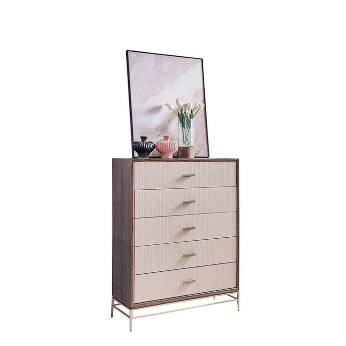 Atlanta Chest of 5 Drawers - Walnut/Beige