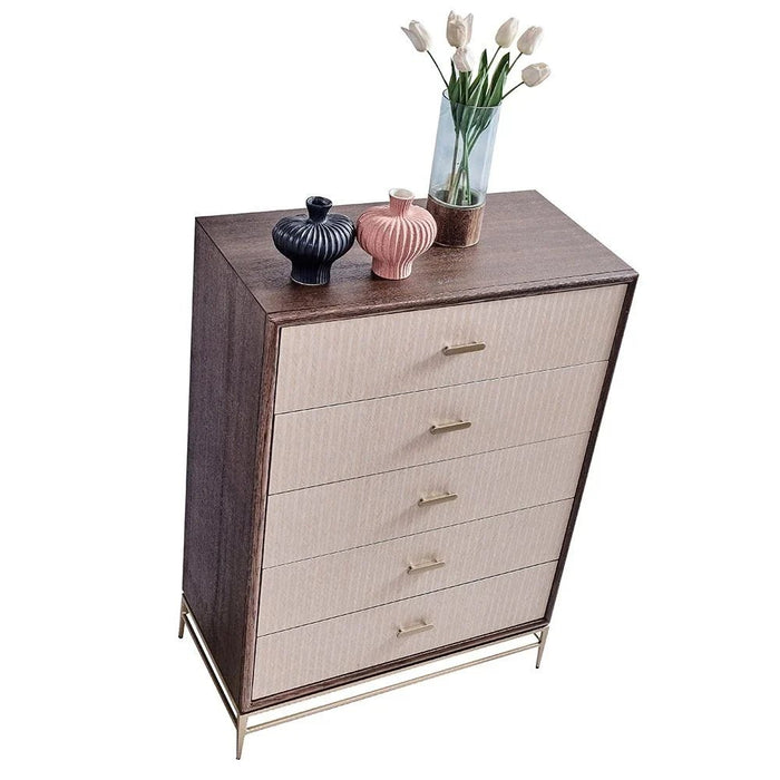 Atlanta Chest of 5 Drawers - Walnut/Beige