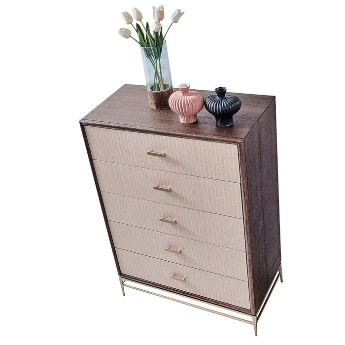 Atlanta Chest of 5 Drawers - Walnut/Beige