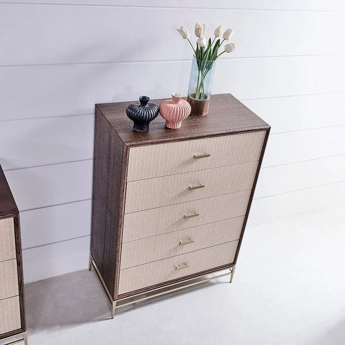Atlanta Chest of 5 Drawers - Walnut/Beige
