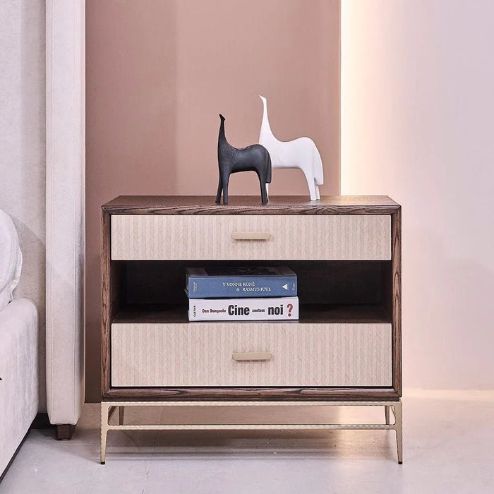 Atlanta 2 Drawer Night Stand - Walnut/Beige