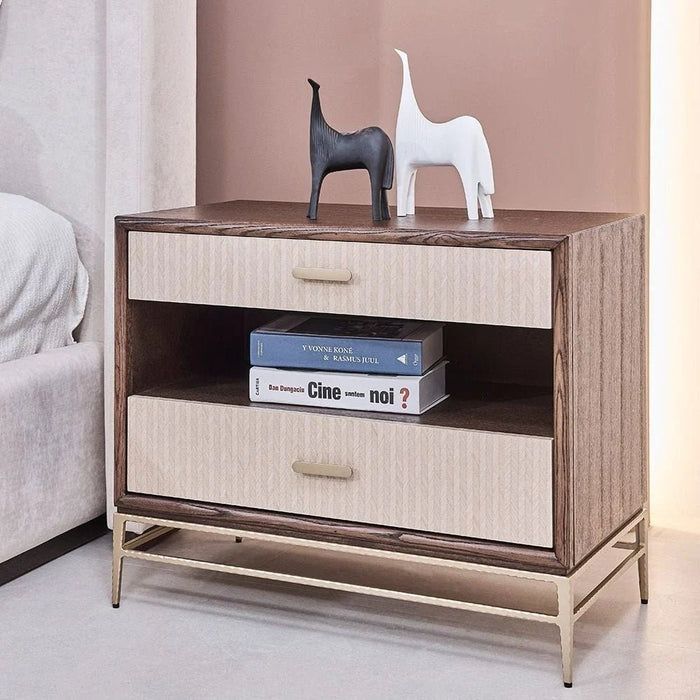 Atlanta 2 Drawer Night Stand - Walnut/Beige