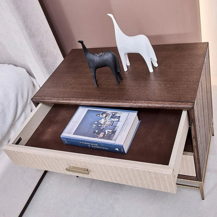 Atlanta 2 Drawer Night Stand - Walnut/Beige
