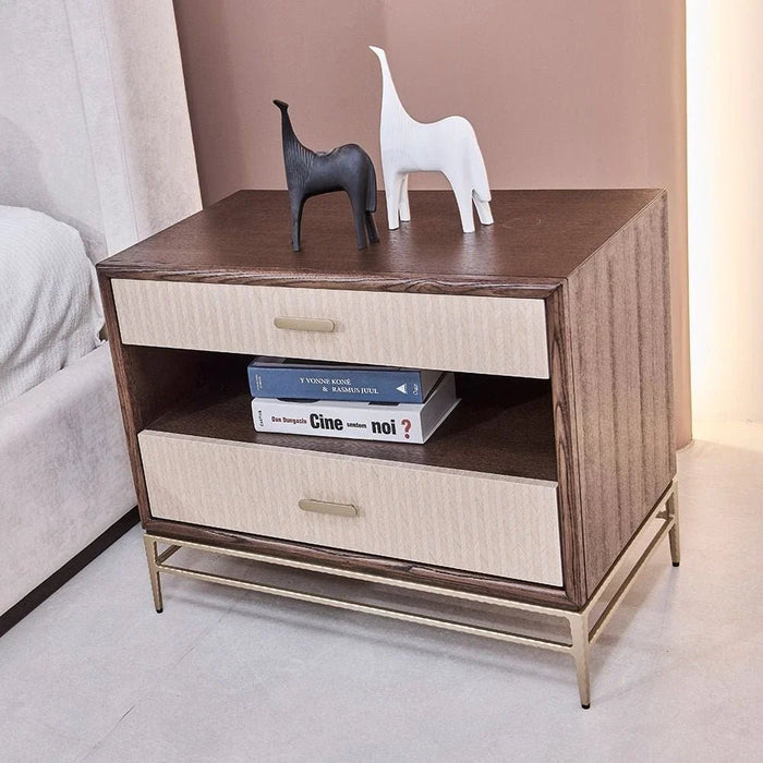 Atlanta 2 Drawer Night Stand - Walnut/Beige