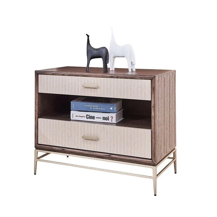 Atlanta 2 Drawer Night Stand - Walnut/Beige