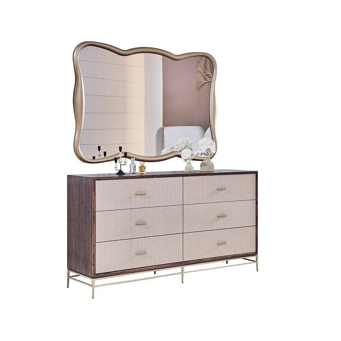 Atlanta 6 Drawer Dresser with Mirror & Stool - Walnut/Beige