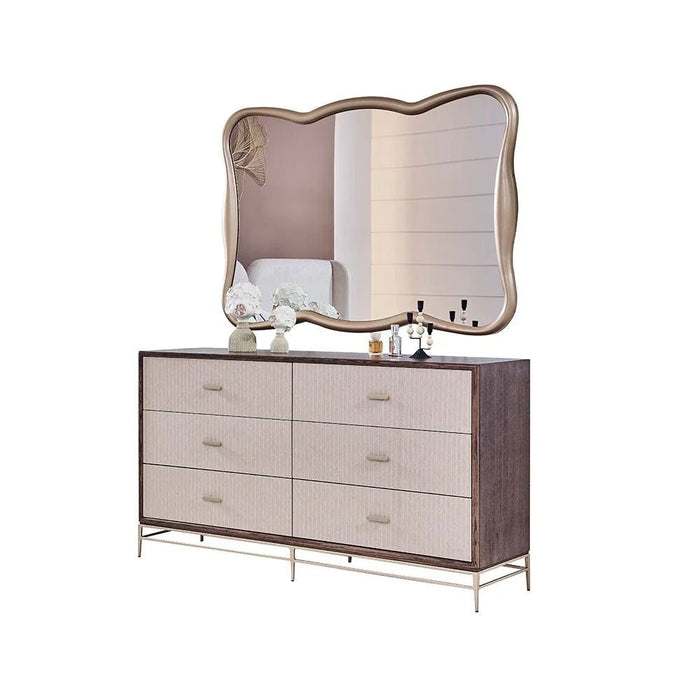Atlanta 6 Drawer Dresser with Mirror & Stool - Walnut/Beige