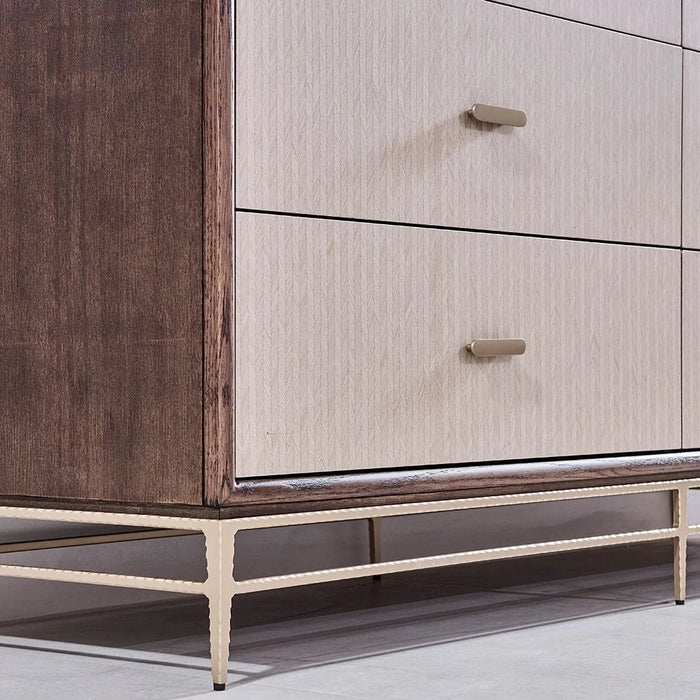 Atlanta 6 Drawer Dresser with Mirror & Stool - Walnut/Beige