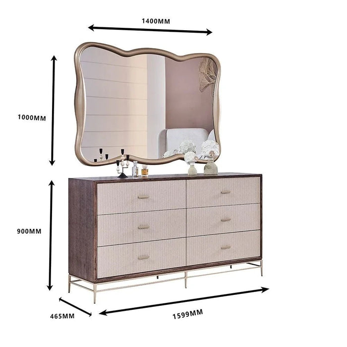 Atlanta 6 Drawer Dresser with Mirror & Stool - Walnut/Beige