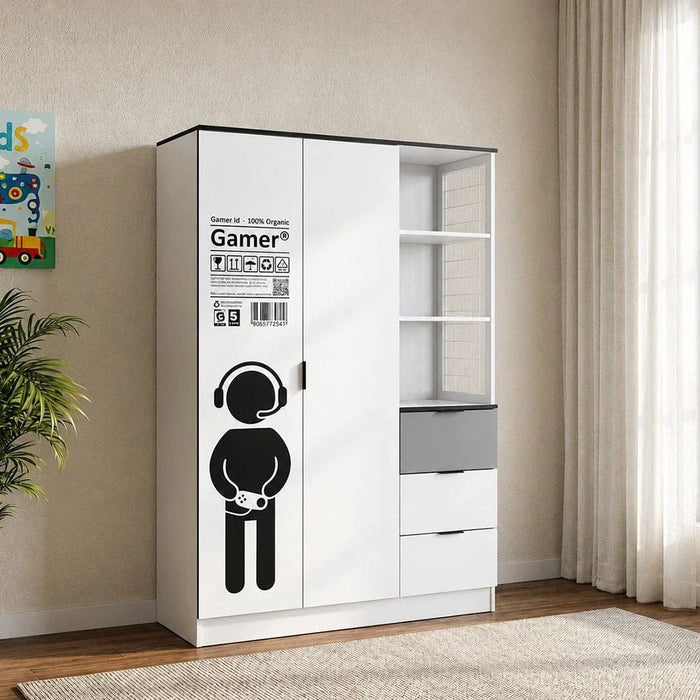Gamerzone 2Door Wardrobe With 3Drawers -White & Grey