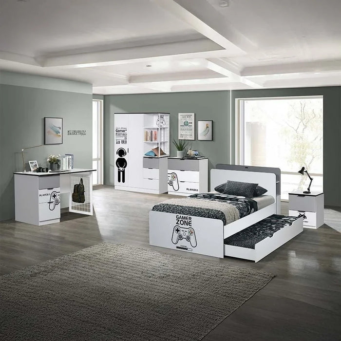 Gamerzone 2Door Wardrobe With 3Drawers -White & Grey
