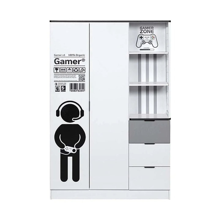 Gamerzone 2Door Wardrobe With 3Drawers -White & Grey