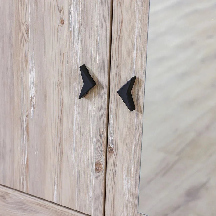 Bliss 3-Door Wardrobe with 2 Drawers & Mirror - Oak & Pink - With 5-Year Warranty