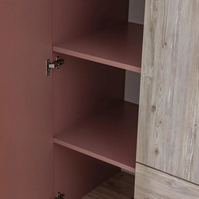 Bliss 3-Door Wardrobe with 2 Drawers & Mirror - Oak & Pink - With 5-Year Warranty