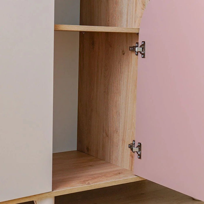 Zeta 4-Door Wardrobe with 1 Mirror & Open Shelves - Off White & Pink - With 2-Year Warranty