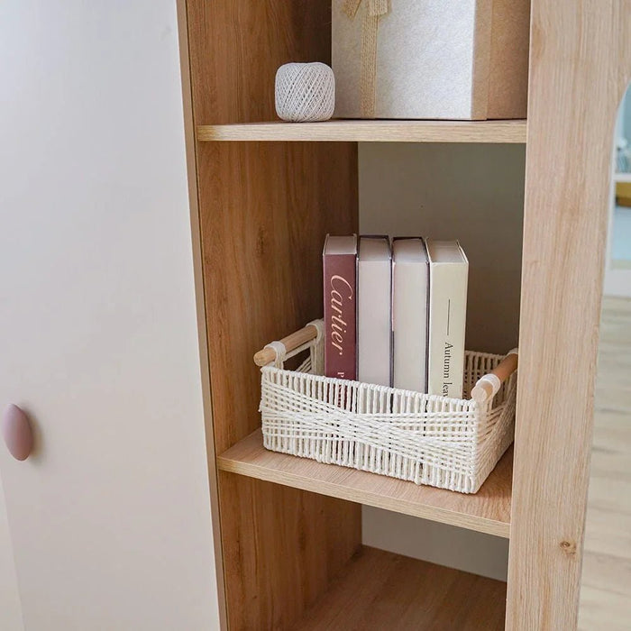 Zeta 4-Door Wardrobe with 1 Mirror & Open Shelves - Off White & Pink - With 2-Year Warranty