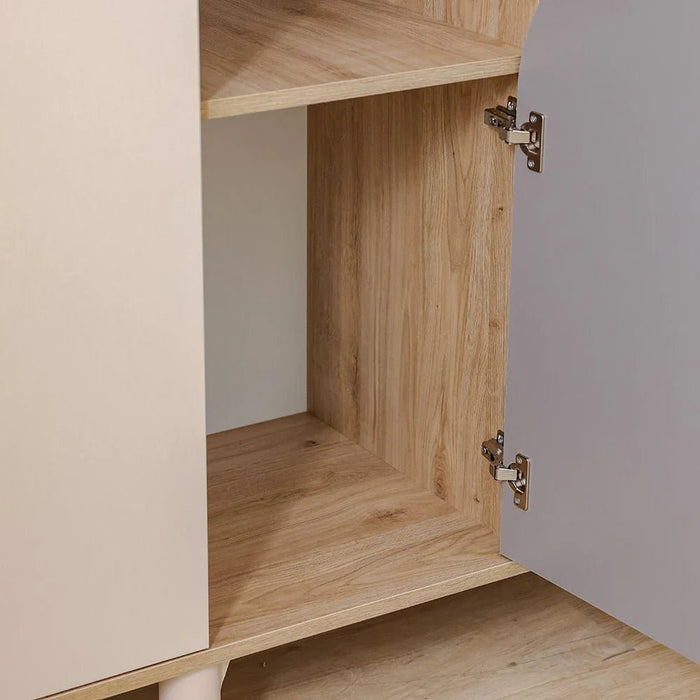 Zeta 4Door Wardrobe With 1 Mirror & Open Shelves-Offwhite & Grey